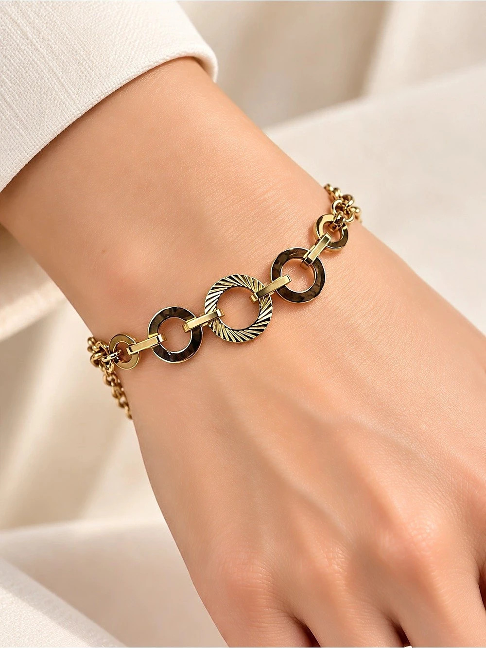 Gold Tone Link Charm Bracelet Like New 316L